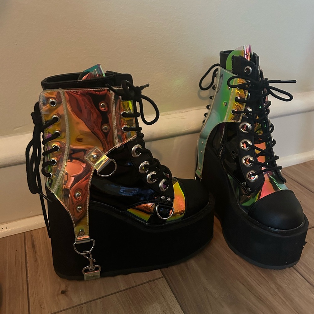 Demonia Iridescent Black Platform Boots- discontinued style